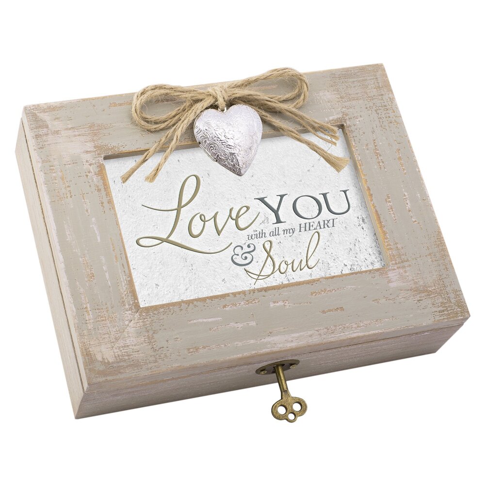 3662 Love with All My Heart Soul Natural Taupe Jewelry Music Box Plays You